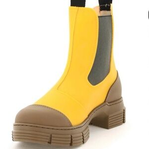 Ganni Yellow and Brown Ankle Boots
